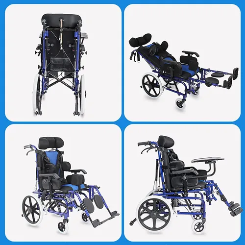 Vista 6 de Silla de ruedas Silla de ruedas totalmente acostada para accidente cerebrovascular hemiplejia discapacitada, parálisis cerebral, silla de ruedas