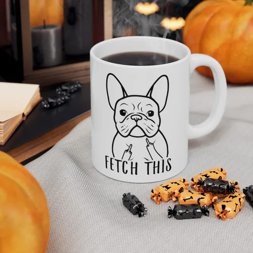 Vista 7 de Divertida taza de café blanca con texto en inglés «Fetch This Middle Finger Christmas 2025», 11 onzas
