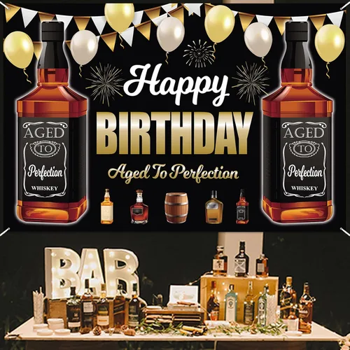 Vista 6 de Cartel negro de decoración de fiesta de whisky de 4 x 6 pies - Cartel negro de la edad a la perfección para cabina de fotos de aniversario