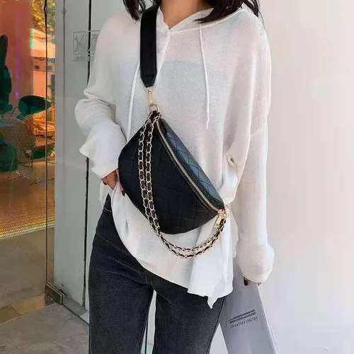 Vista 5 de Riñoneras para mujer, bolsa cruzada con correa ajustable para mujer, bolsa de cintura de cuero de moda, Negro -, Casual