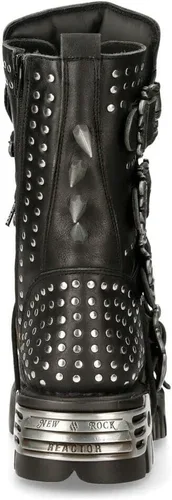 Vista 6 de New Rock Boots 1535-S1 - Botas góticas de cuero negro metálico con tachuelas para mujer