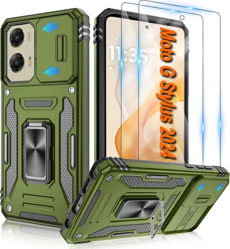 Vista 50 de Atump Funda para Motorola Moto G Play 2024 (4G) con [paquete de 2] protector de pantalla HD y cubierta para cámara deslizante, soporte de anillo