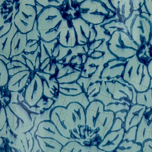 Vista 4 de Creative Co-Op Jarrón decorativo redondo de terracota con patrón floral con acabado envejecido, azul