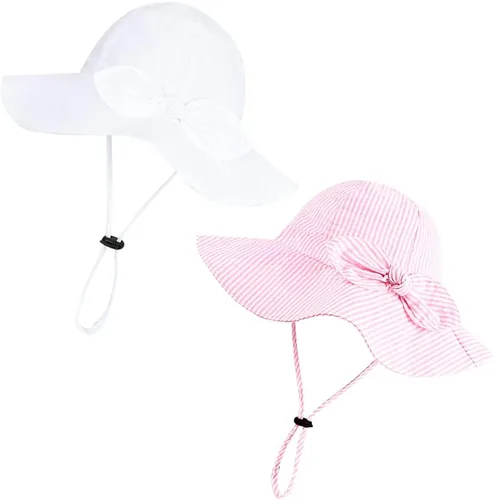Vista 13 de Sombrero de sol para bebé niña con UPF 50+ sombrero de playa ajustable para exteriores con ala ancha