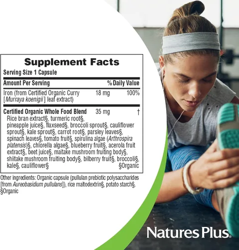 Vista 5 de NaturesPlus Source of Life Garden Iron - 30 cápsulas de liberación rápida - Suplemento de hierro a base de plantas con más de 20 extractos