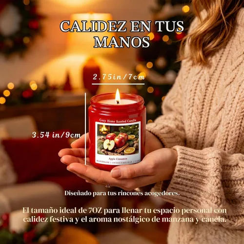 Vista 3 de Homsolver Vela perfumada de canela de manzana de 7 onzas, vela navideña para otoño, invierno y Navidad para el hogar, mezcla de cera de soja de coco