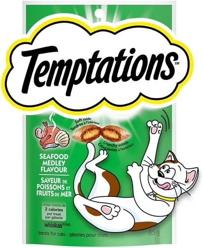 Vista 2 de Temptations Classic Crunchy and Soft Cat Treats, Seafood Medley Flavor, bolsa de 3 onzas (paquete de 12)
