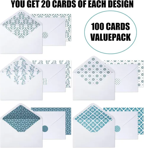 Vista 5 de Tenceur 100 Pack Assorted Blank Note Cards with Envelopes and Stickers Floral Greeting Cards 4 x 6 Inch Stationary Postcards for Office Home