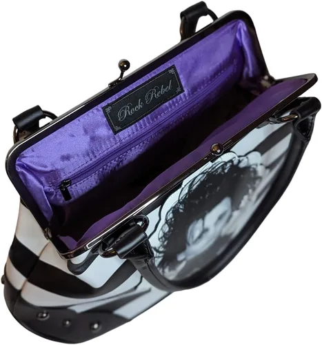 Vista 5 de Rock Rebel Edward Scissorhands - Bolsa de bolera Kisslock a rayas blancas y negras