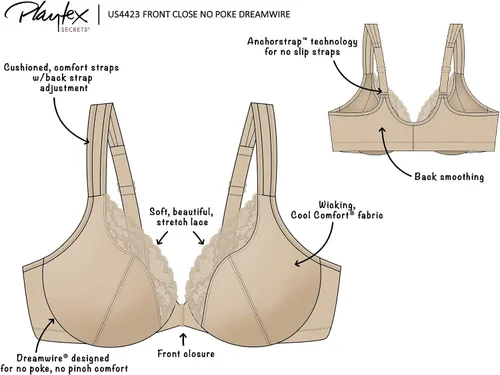 Vista 4 de PLAYTEX Sujetador con aros Dreamwire de cierre frontal Secrets para mujer, brasier refrescante Trusupport