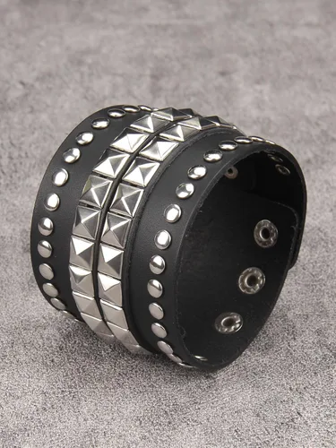 Vista 9 de Jeilwiy Pulseras de cuero punk para hombres, pulseras hechas a mano, brazalete ancho, joyería trenzada, color negro y marrón, ajustable, regalos