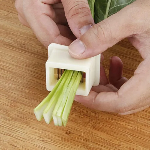 Vista 4 de Veemoon Cortador manual de frijoles franceses, cortador de verduras para perros calientes, cortador de frijoles de acero inoxidable de plástico