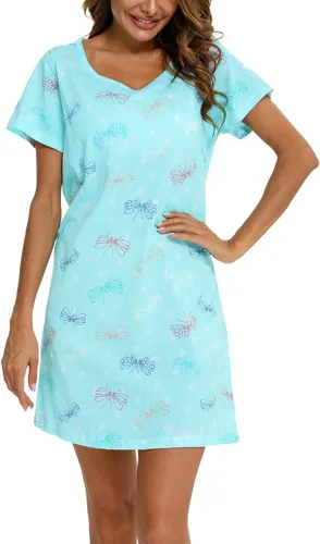 Vista 4 de ENJOYNIGHT - Camisones de algodón para mujer, talla grande, camisa de dormir de manga corta con estampado