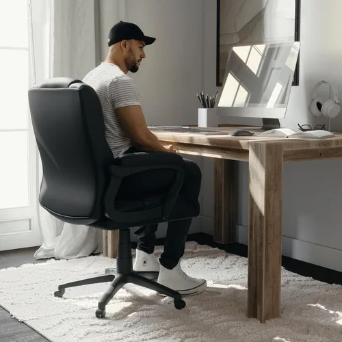 Vista 7 de Flash Furniture Fundamentals - Silla giratoria grande y alta de LeatherSoft para oficina y juegos, silla de oficina ergonómica con reposabrazos Negro