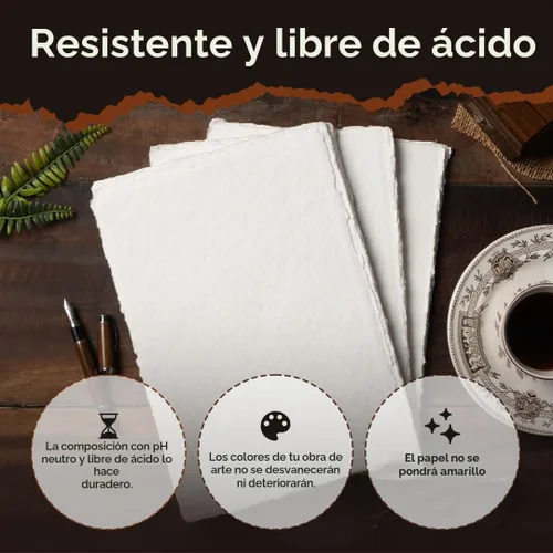 Vista 7 de Papel vintage de algodón egipcio, 400 GSM, 40 hojas, borde deckled, texturizado para dibujar y dibujar
