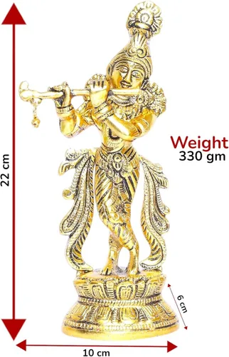 Vista 2 de KridayKraft Lord Krishna Estatua de metal, Krishna Murti tocando la flauta para Temple Pooja, decora tu hogar, oficina y regalo a tus familiares