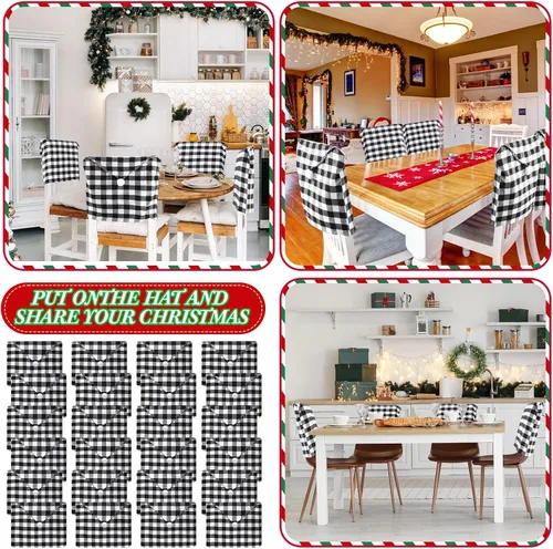Vista 6 de Peryiter 24 piezas de decoraciones navideñas para sillas, fundas protectoras de terciopelo para sillas de comedor de Navidad, para cocina