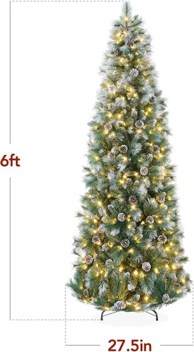 Vista 2 de Best Choice Products Árbol de Navidad delgado preiluminado de 6 pies, decoración delgada de árbol festivo de pino escocés escarchado, árbol delgado