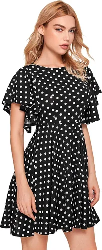 Vista 3 de Romwe Elegant Polka Dot Dress for Women A Line High Waist Cocktail Dresses