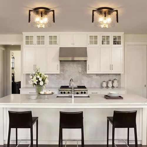 Vista 2 de Lámpara de techo negra de montaje empotrado, lámpara de entrada moderna de 3 luces, montaje de techo, accesorios de iluminación de cocina, lámparas