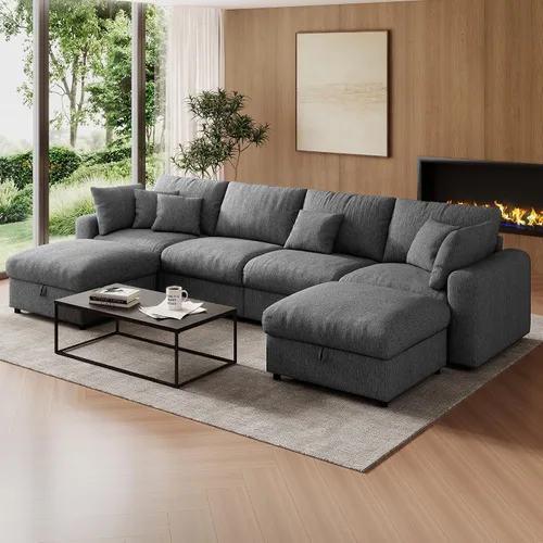 Vista 18 de WorthFurni Sofás seccionales Cloud de 110 pulgadas para sala de estar, sofá modular con asiento profundo, sofá convertible en forma de L con otomana