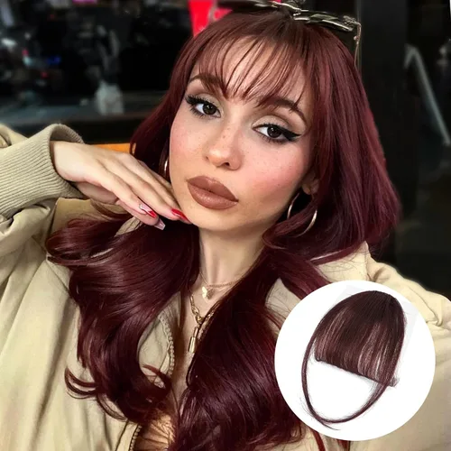Vista 9 de BOGSEA Flequillo con clip, flequillo falso de cabello humano 100% real con clip, extensiones de cabello con fleco y sienes, postizos para mujeres