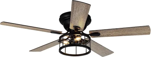 Vista 3 de Ventilador de techo industrial negro de 5 aspas de 52 pulgadas con kit de luz y mando a distancia, color negro mate