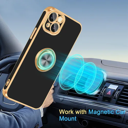 Vista 6 de Fingic Funda para iPhone 15, funda para iPhone 15 [con soporte de anillo de 360°] [soporte magnético para automóvil] Funda de teléfono con función