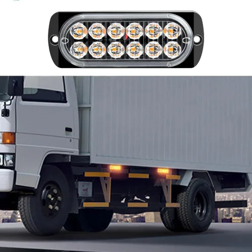Vista 6 de CYDZSW 4 luces estroboscópicas intermitentes para camiones, 12 LED de 12 a 24 V, barra de luz de construcción para vehículos, kit de luces LED ámbar