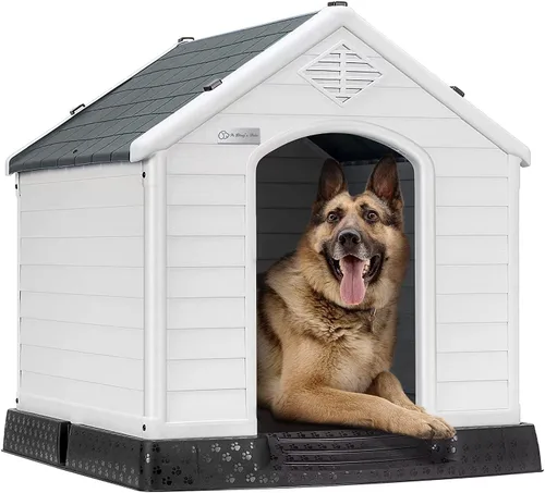 Vista 9 de Casa grande para perros al aire libre en interiores, casa aislada de plástico para perros pequeños, medianos y grandes, casa de perro duradera e