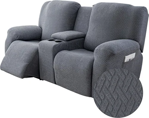 Vista 37 de Genina Funda para Silla Reclinable, Fundas Elásticas para Sillas Reclinables, Fundas para Sofá Reclinable con Rayas Jacquard, Fundas para Sofá
