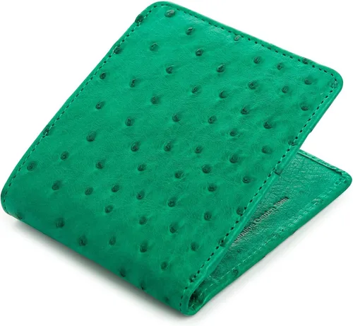 Vista 3 de Cartera de avestruz genuino piel de avestruz cuero verde para hombre