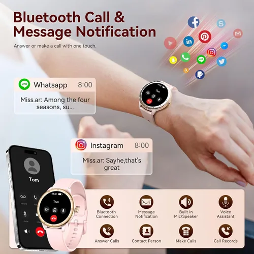 Vista 2 de Reloj inteligente para mujer, monitor de fitness HD de 1.27 pulgadas (respuesta/haz llamadas) con más de 110 modos deportivos/frecuencia