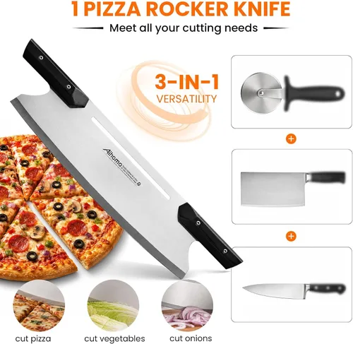 Vista 3 de Cuchilla de corte de pizza de 13 pulgadas, cuchillo de pizza japonés ultra afilado 420J1, cortador de pizza resistente con mango doble G10