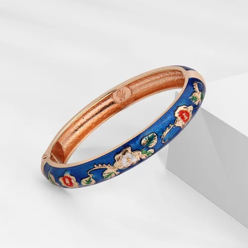 Vista 8 de UJOY Pulsera Cloisonne multicolor para mujer, chapada en oro, con flores, esmaltada, con bisagras, regalo de joyería, 55A-3PCS