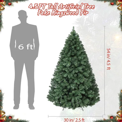 Vista 4 de GAOMON Árbol de Navidad artificial ancho de abeto Fraser preiluminado de Árbol de Navidad artificial esponjoso con 450 luces multicolor, 9 modos