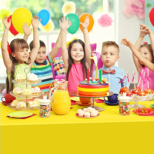 Vista 3 de Mwellewm 6 manteles de plástico desechables, mantel de arcoíris de colores surtidos, rectangular de neón colorido a granel sólido para cumpleaños