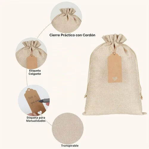 Vista 5 de Bolsas de regalo con cordón de arpillera de 8 x 12 pulgadas, 20