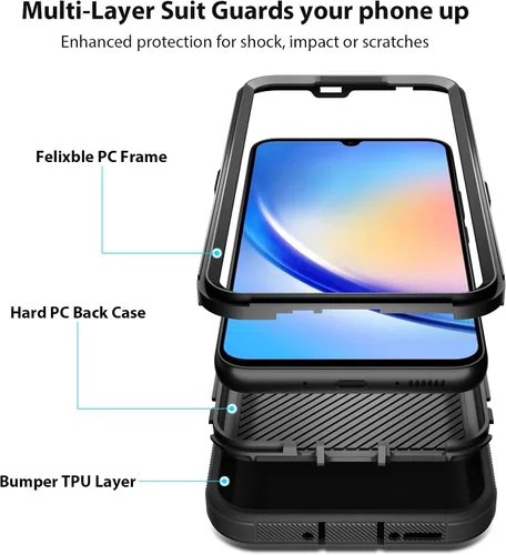 Vista 3 de Jiunai Funda para Samsung Galaxy A34, resistente, a prueba de golpes, de doble capa, protección de puerto, híbrida, resistente, para Samsung Galaxy