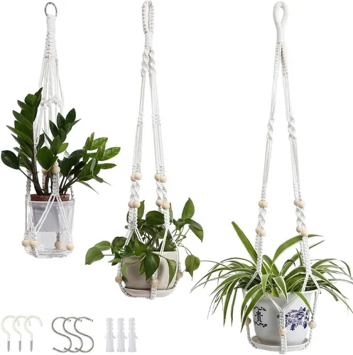 Vista 11 de Feedee Ganchos de macramé para plantas, paquete de 6, color negro, interior/exterior, algodón