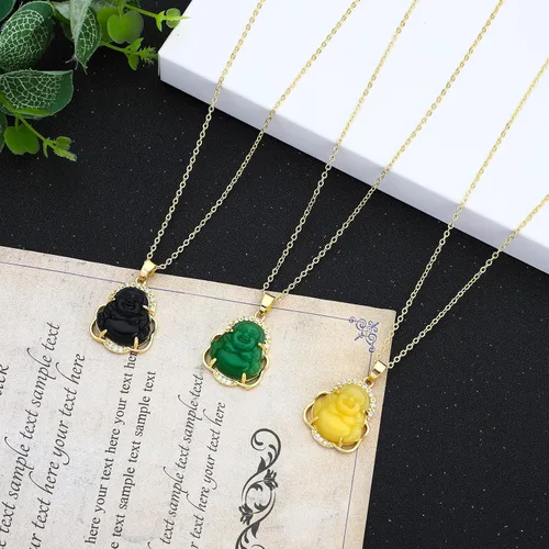 Vista 4 de NEWITIN 5 Pieces Laughing Buddha Necklaces for Women Colorful Crystal Cubic Zirconia Buddha Pendant Necklace Bling Gold Plated Chains Good Luck