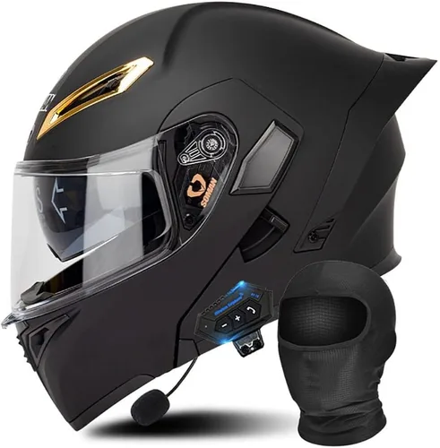 Vista 10 de Casco modular Bluetooth para motocicleta, aprobado por DOT/ECE, cascos delanteros abatibles, viseras antivaho duales, casco de cara completa, MP3
