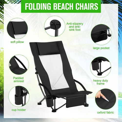 Vista 4 de Spiareal Paquete de 2 sillas de respaldo alto para adultos con reposacabezas, bolsa de transporte, mochila portátil, silla de playa plegable, 300