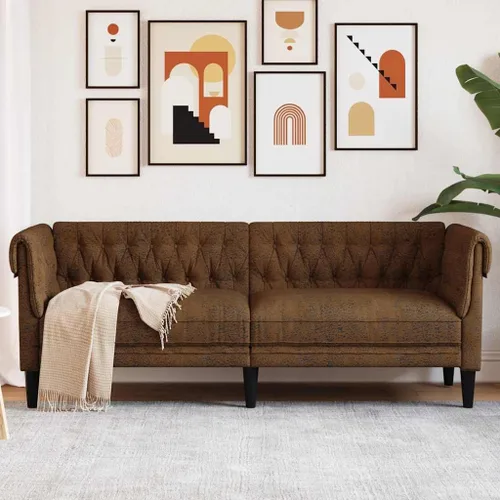 Vista 2 de vidaXL Sofá Chesterfield de 3 plazas, sofá tapizado con brazos enrollados, sofá Chesterfield, sofá para sala de estar, estilo moderno, tela marrón
