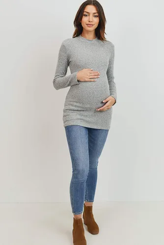 Vista 9 de Camiseta de maternidad de punto acanalado para mujer con cuello alto falso de manga larga