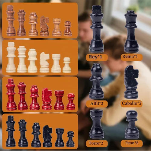 Vista 3 de Juego de mesa de ajedrez de madera para 3 o 4 jugadores, juego de ajedrez, juego IQ, un tablero de ajedrez con posiciones marcadas de piezas