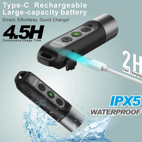 Vista 5 de Silbato Electrónico IPX5 Máximo Sonido 125db Batería 1000mAh Azul para Entrenadores, Maestros, Silbato Deportivo Negro