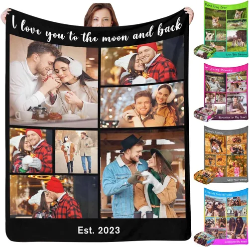 Vista 11 de InterestPrint Manta personalizada con texto fotográfico, 9 fotos, Best Dog Ever - Manta personalizada de franela polar para cumpleaños familiar, se