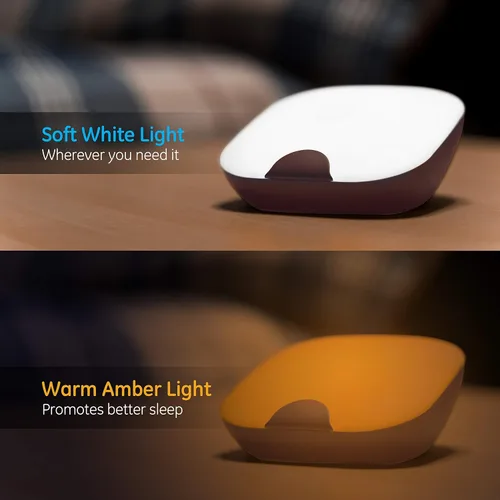 Vista 2 de Enbrighten SleepLite LED de mesa, luz nocturna, sensor táctil, regulable, luz de sueño ámbar/blanca, funciona con pilas, lámpara de noche, ideal