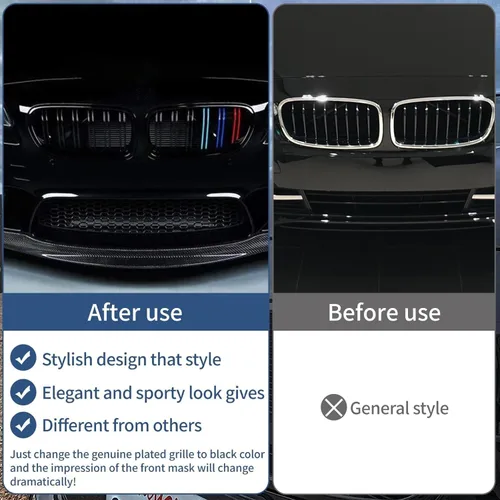Vista 7 de Rejilla F10, parrilla frontal negra compatible con BMW 2010-2017 5 Series F10 F11 F18 M5 528i 535d 535i 550i, M Color Double Slats